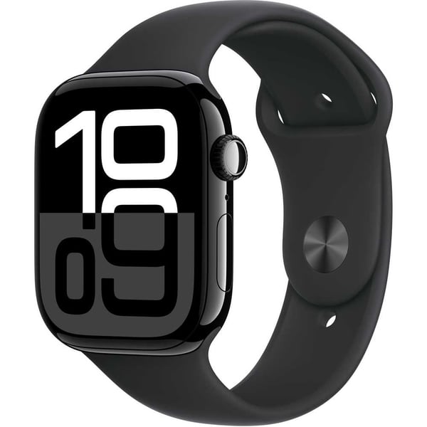 New Apple Watch Series 10 GPS 46mm Jet Black Aluminum Case with Black Sport Band – S/M