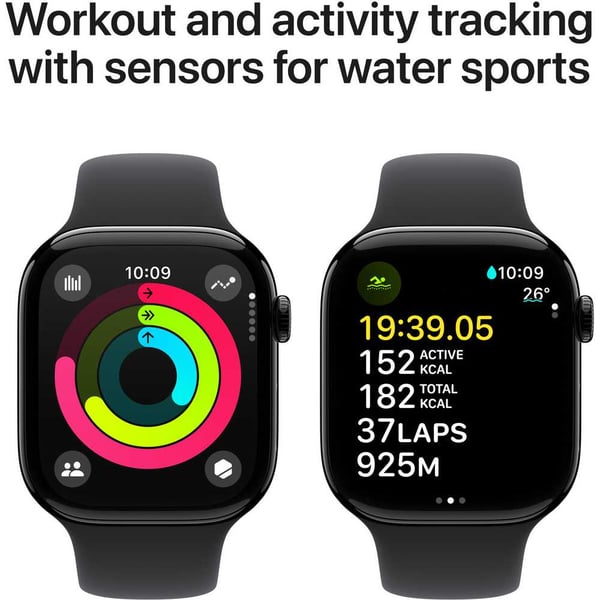 New Apple Watch Series 10 GPS 46mm Jet Black Aluminum Case with Black Sport Band – S/M