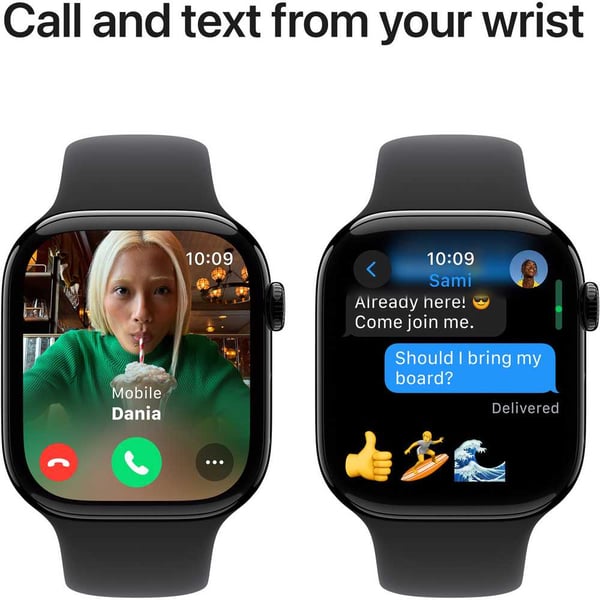 New Apple Watch Series 10 GPS 46mm Jet Black Aluminum Case with Black Sport Band – S/M