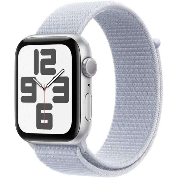 Apple Watch SE (2024) GPS 44mm Silver Aluminum Case with Blue Cloud Sport Loop (ORIGINAL NEW)
