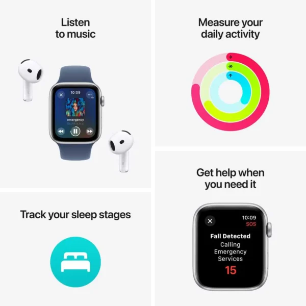 Apple Watch SE (2024) GPS 44mm Silver Aluminum Case with Blue Cloud Sport Loop (ORIGINAL NEW)